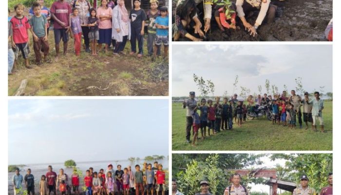 Cegah Abrasi Pantai, Polsek Rangsang Tanam Ratusan Mangrove Bersama Suku Akit