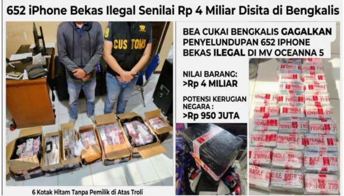 Bea Cukai Bengkalis Gagalkan Penyelundupan 652 iPhone Bekas di MV Oceanna 5